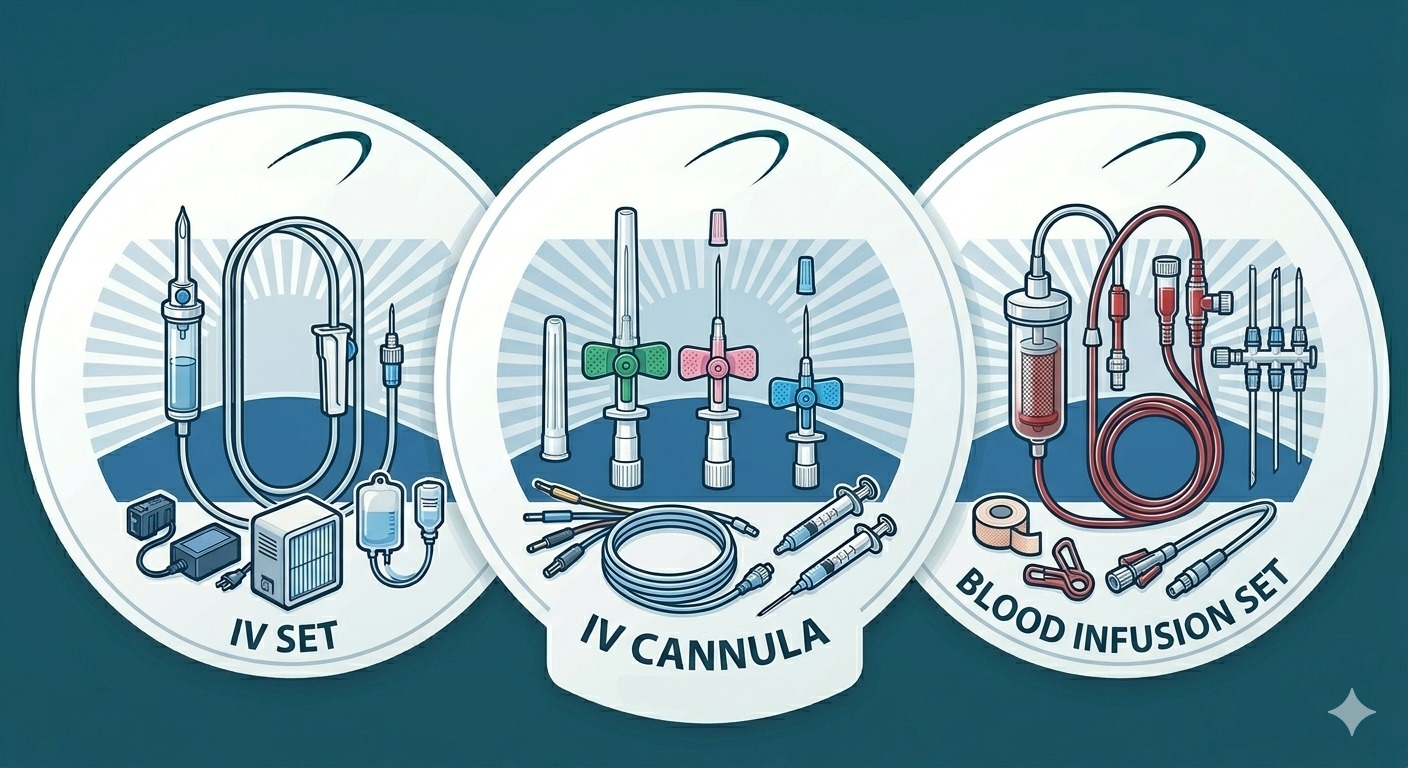 IV set, IV cannula and blood infusion set product section